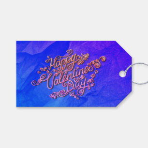 Happy Valentijn’s Day blauw hart belettering Cadeaulabel