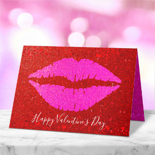 Happy Valentijn’s Day Roze Lippen op Rode Glitter Feestdagen Kaart