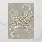 Happy Valentijn’s Day zilveren belettering met roz Folie Feestdagenkaart (Voorkant)