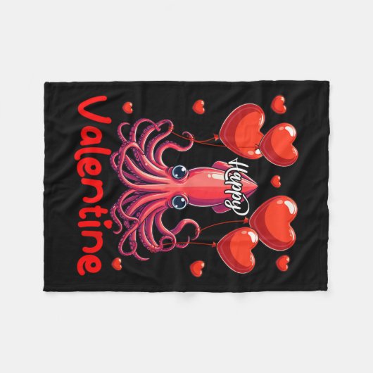 Happy Valentijn Squid Holding Heart Bylloons Lover Fleece Deken (Voorkant (Horizontaal))