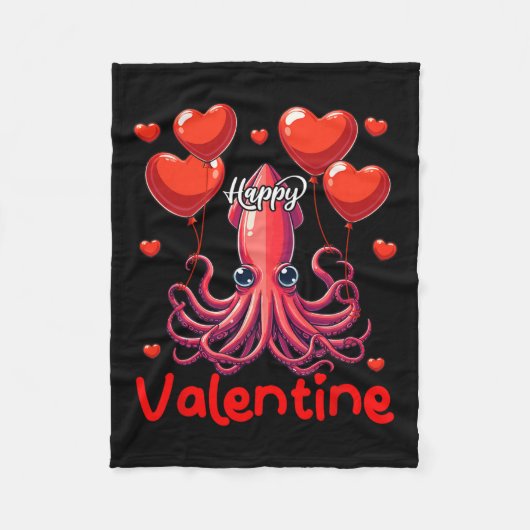 Happy Valentijn Squid Holding Heart Bylloons Lover Fleece Deken (Voorkant)