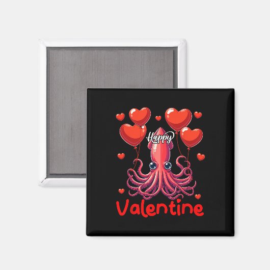 Happy Valentijn Squid Holding Heart Bylloons Lover Magneet (Voorkant / Achterkant)