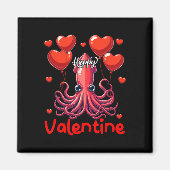 Happy Valentijn Squid Holding Heart Bylloons Lover Magneet (Voorkant)