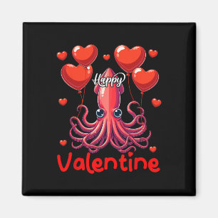 Happy Valentijn Squid Holding Heart Bylloons Lover Magneet