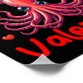 Happy Valentijn Squid Holding Heart Bylloons Lover Poster (Hoek)