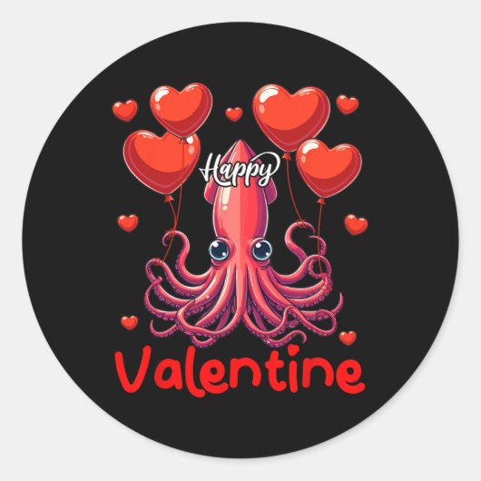 Happy Valentijn Squid Holding Heart Bylloons Lover Ronde Sticker (Voorkant)