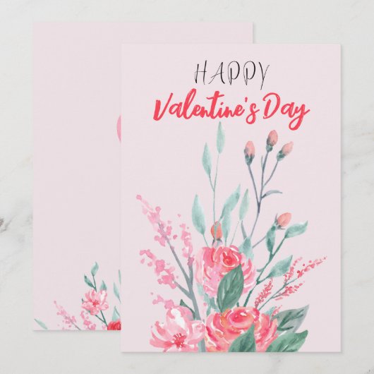 Happy Valentijn Waterverf Flowers Holiday Card Feestdagenkaart (Voorkant / Achterkant)