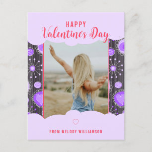 Happy Valentijn Whimsical Paarse hart bloem Naam Feestdagenkaart