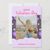 Happy Valentijn Whimsical Paarse hart bloem Naam Feestdagenkaart (Voorkant)