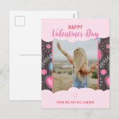 Happy Valentijn Whimsy Roze Blauw Hart Bloem Naam Feestdagenkaart (Voorkant / Achterkant)