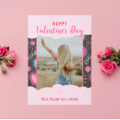 Happy Valentijn Whimsy Roze Blauw Hart Bloem Naam Feestdagenkaart