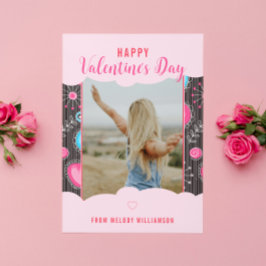 Happy Valentijn Whimsy Roze Blauw Hart Bloem Naam Feestdagenkaart