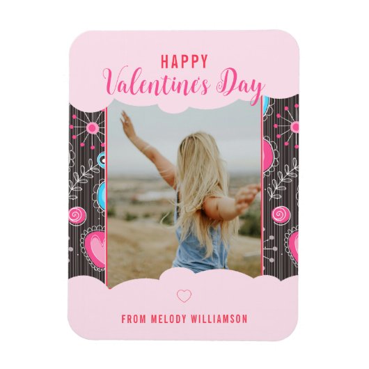 Happy Valentijn Whimsy Roze Blauw Hart Bloem Naam Magneet (Verticaal)