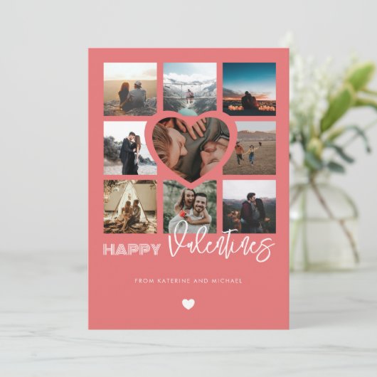 Happy Valentijns 9 Photo Collage Couple Family Feestdagenkaart (Staand voorkant)