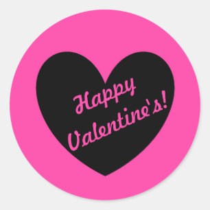 "Happy Valentijns' Black hart op fuchsia roze Ronde Sticker