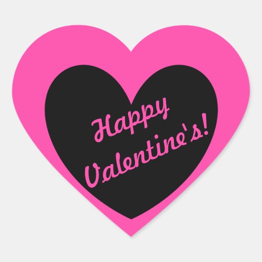 "Happy Valentijns' Black hart op fuchsia roze Sticker (Voorkant)