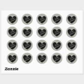 "Happy Valentijns' Black Heart op Pussywillow Grey Ronde Sticker (Vel)