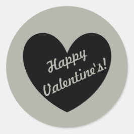 "Happy Valentijns' Black Heart op Pussywillow Grey Ronde Sticker