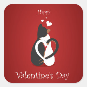 Happy Valentijns Black & White-Katten Vierkante Sticker