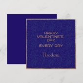 Happy Valentijns Blue Watermark Gold Lijst Notitiekaartje (Voorkant / Achterkant)