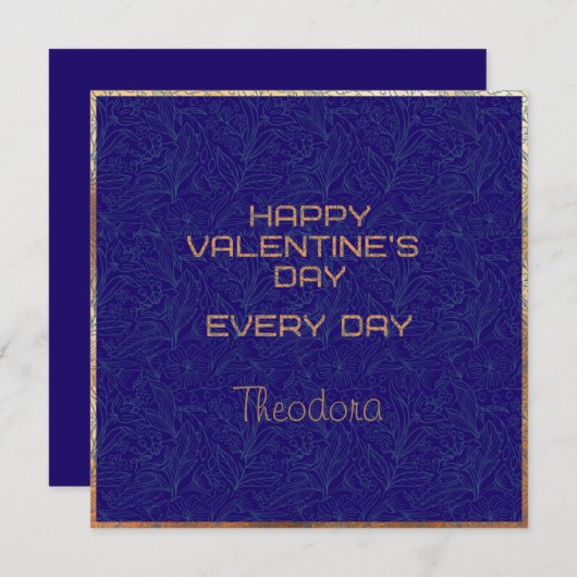 Happy Valentijns Blue Watermark Gold Lijst Notitiekaartje (Voorkant / Achterkant)
