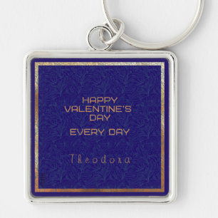 Happy Valentijns Blue Watermark Gold Lijst Sleutelhanger