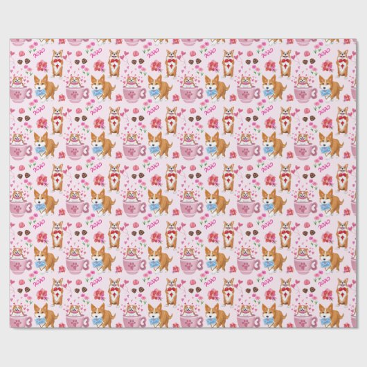 Happy Valentijns Corgi Day Pattern Cadeaupapier (Vlak)