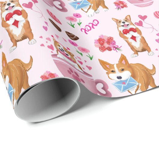 Happy Valentijns Corgi Day Pattern Cadeaupapier (Rol Hoek)