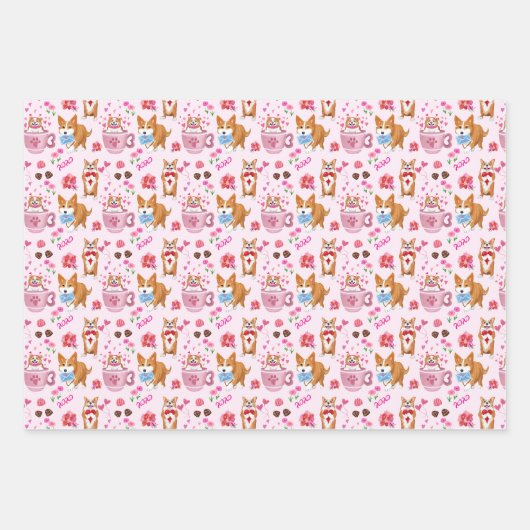 Happy Valentijns Corgi Day Pattern Inpakpapier Vel (Voorkant)