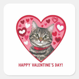 Happy Valentijn's Day Cat Vierkante Sticker