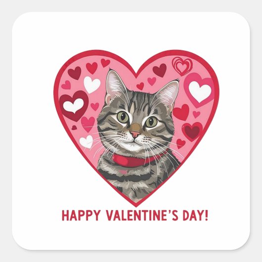 Happy Valentijn's Day Cat Vierkante Sticker (Voorkant)