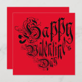 Happy Valentijn's Day typografie hart zwart rood Feestdagenkaart (Voorkant / Achterkant)