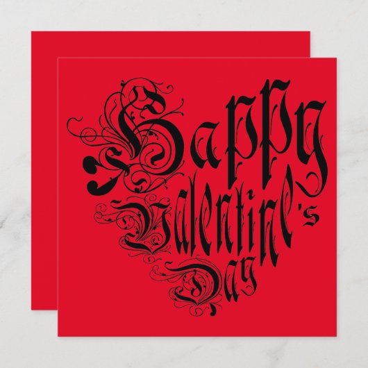 Happy Valentijn's Day typografie hart zwart rood Feestdagenkaart (Voorkant / Achterkant)
