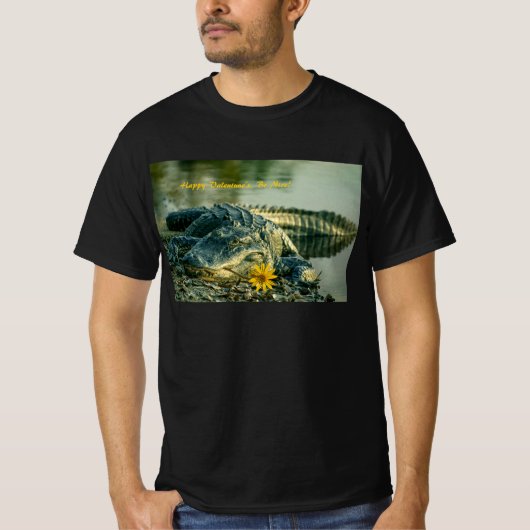 Happy Valentijns Florida Alligator met bloem T-shirt (Voorkant)