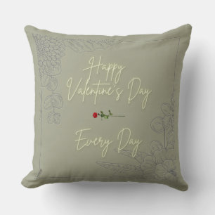 Happy Valentijns Flowers Grey Embossed Red Rose Kussen