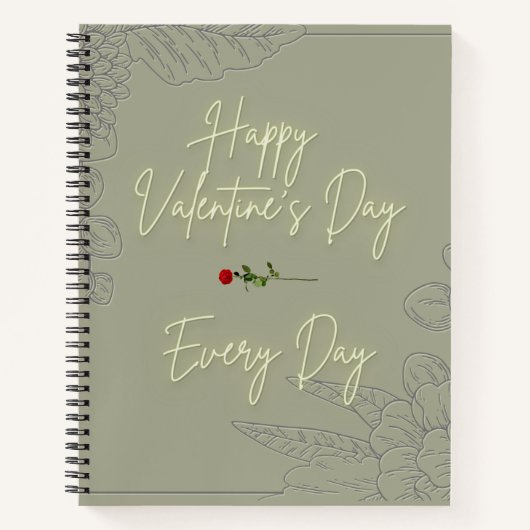 Happy Valentijns Flowers Grey Embossed Red Rose Notitieboek (Voorkant)