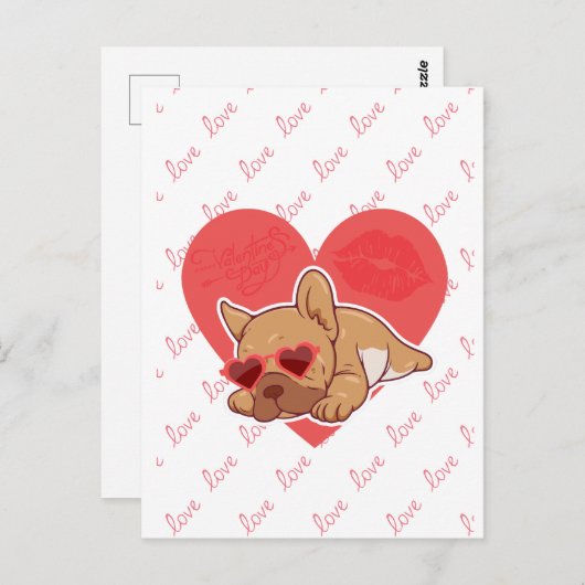 Happy Valentijns | Franse Bulldog Briefkaart (Voorkant / Achterkant)