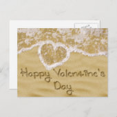 "Happy Valentijns' hart geschreven in zand Feestdagenkaart (Voorkant / Achterkant)