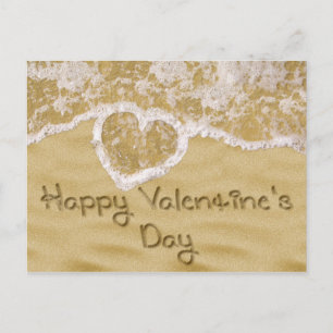 "Happy Valentijns' hart geschreven in zand Feestdagenkaart