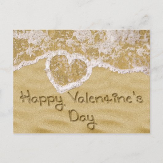 "Happy Valentijns' hart geschreven in zand Feestdagenkaart (Voorkant)