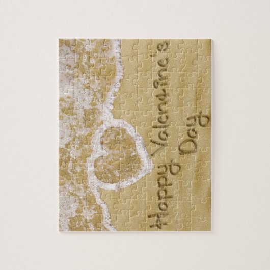 "Happy Valentijns' hart geschreven in zand Legpuzzel (Verticaal)