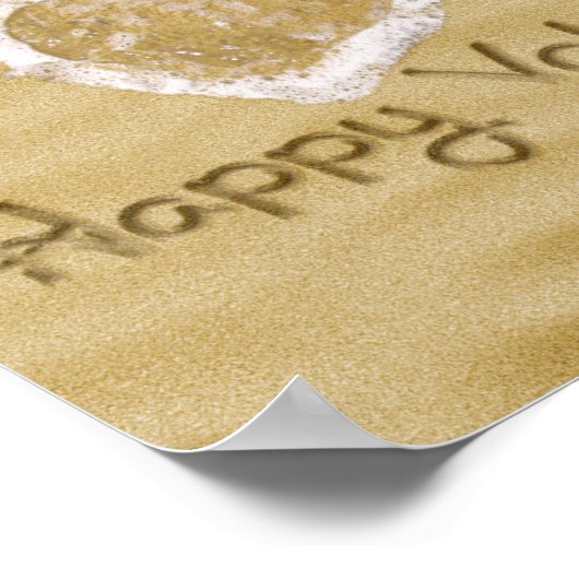 "Happy Valentijns' hart geschreven in zand Poster (Hoek)