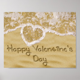 "Happy Valentijns' hart geschreven in zand Poster