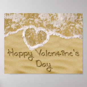 "Happy Valentijns' hart geschreven in zand Poster