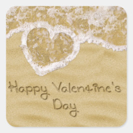 "Happy Valentijns' hart geschreven in zand Vierkante Sticker