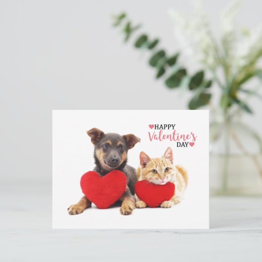 Happy Valentijns' hond en kat Feestdagenkaart (Staand voorkant)