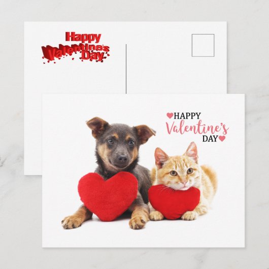 Happy Valentijns' hond en kat Feestdagenkaart (Voorkant / Achterkant)