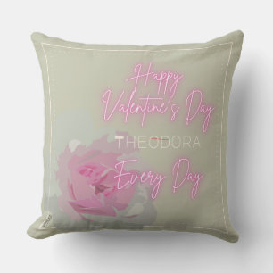 Happy Valentijns Peony Pink Grey Text Neon Pink Kussen