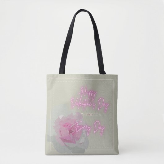 Happy Valentijns Peony Pink Grey Text Neon Pink Tote Bag (Voorkant)