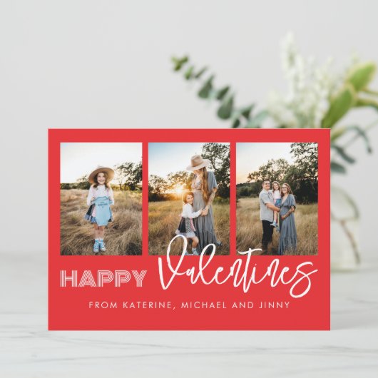 Happy Valentijns Red Photo Collage Family Kaart (Staand voorkant)